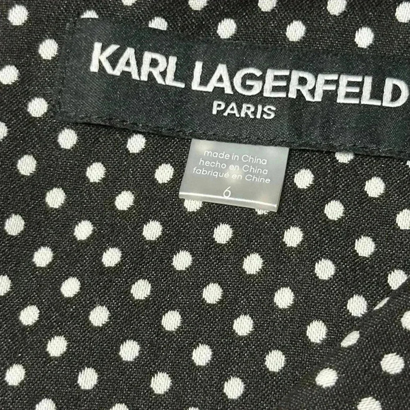 Karl Lagerfeld Designer Polka Dot Black Midi Dress Pearl Details Size 6 - Picture 5 of 5